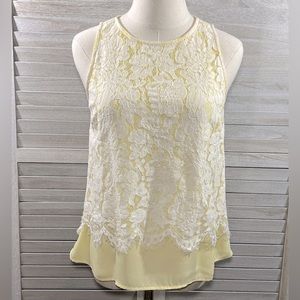WELLS GRACE Lace Tank Top Yellow & White-XS